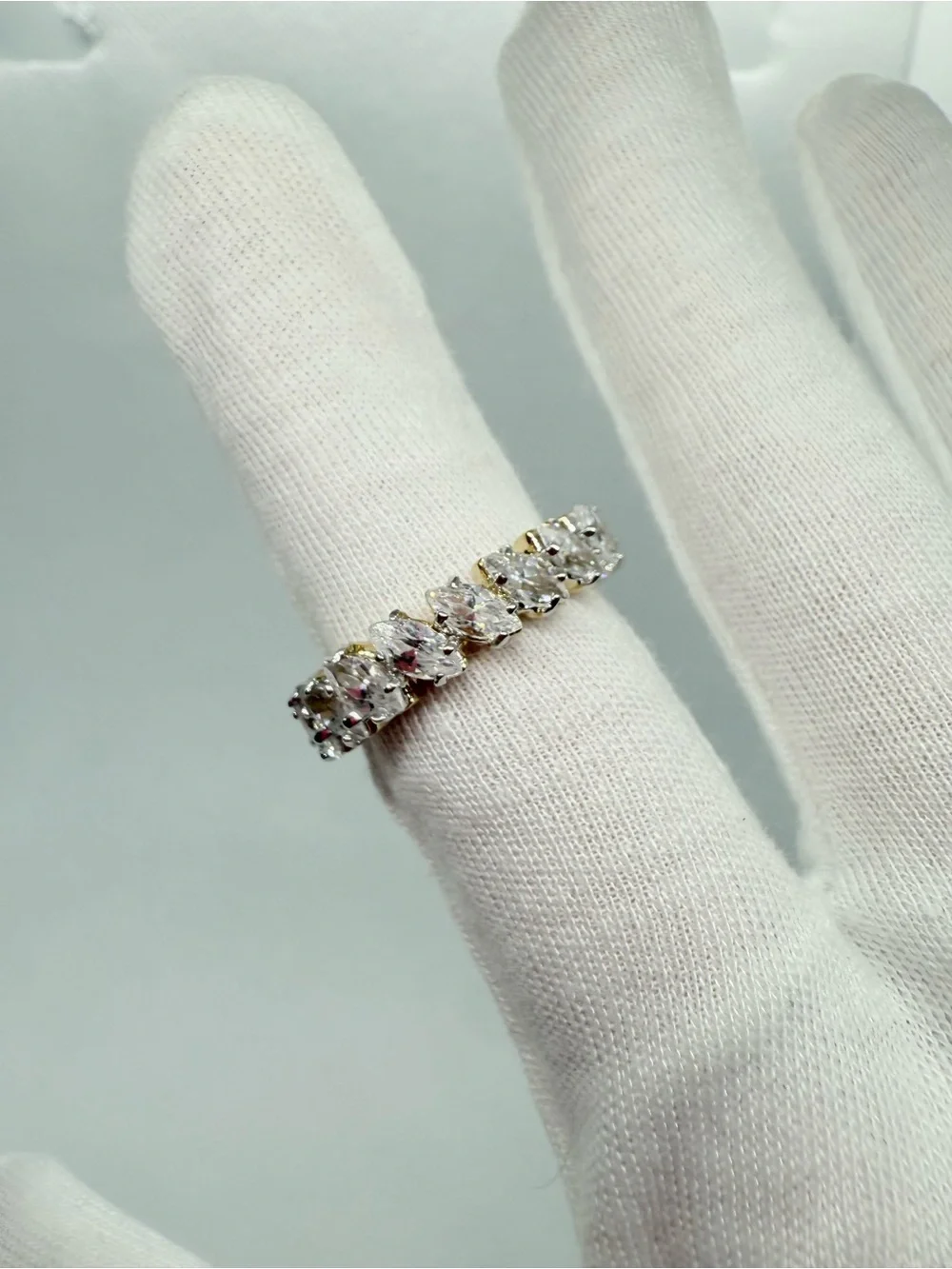 14k Gold over Sterling Silver CZ Marquise Band Ring!